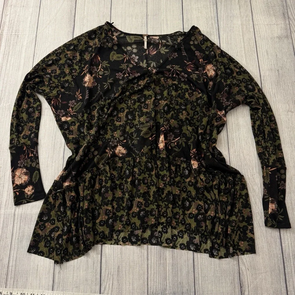 Free People Women's Isabella Floral Oversize Tunic Boho Top Long Sleeve Size S‎